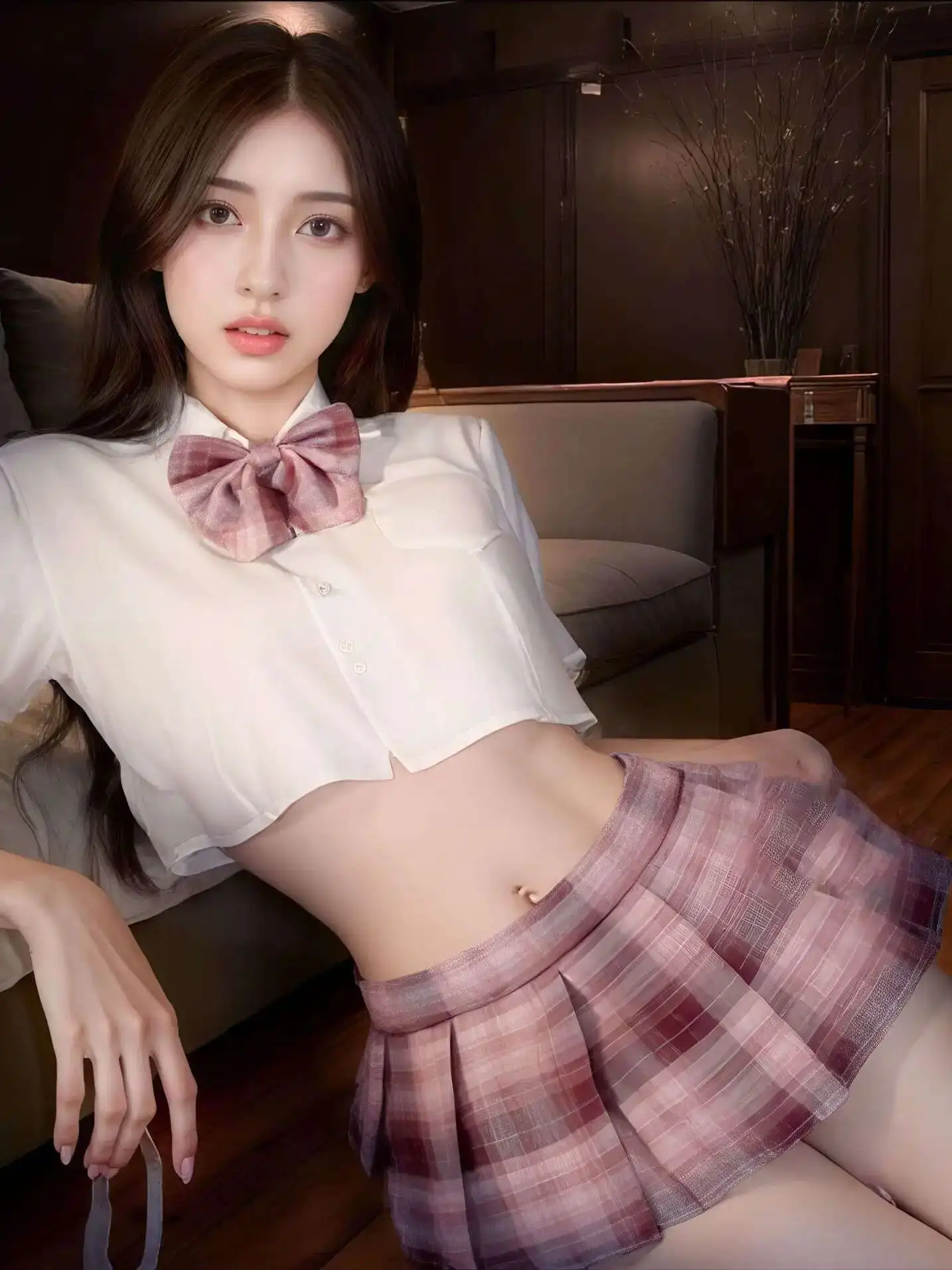 

Sexy Lingerie Women Plaid Pleated Skirts Japanese Schoolgirl JK Uniform Lace Bow Backless Student Cosplay Dress Sets Sweet LRXV