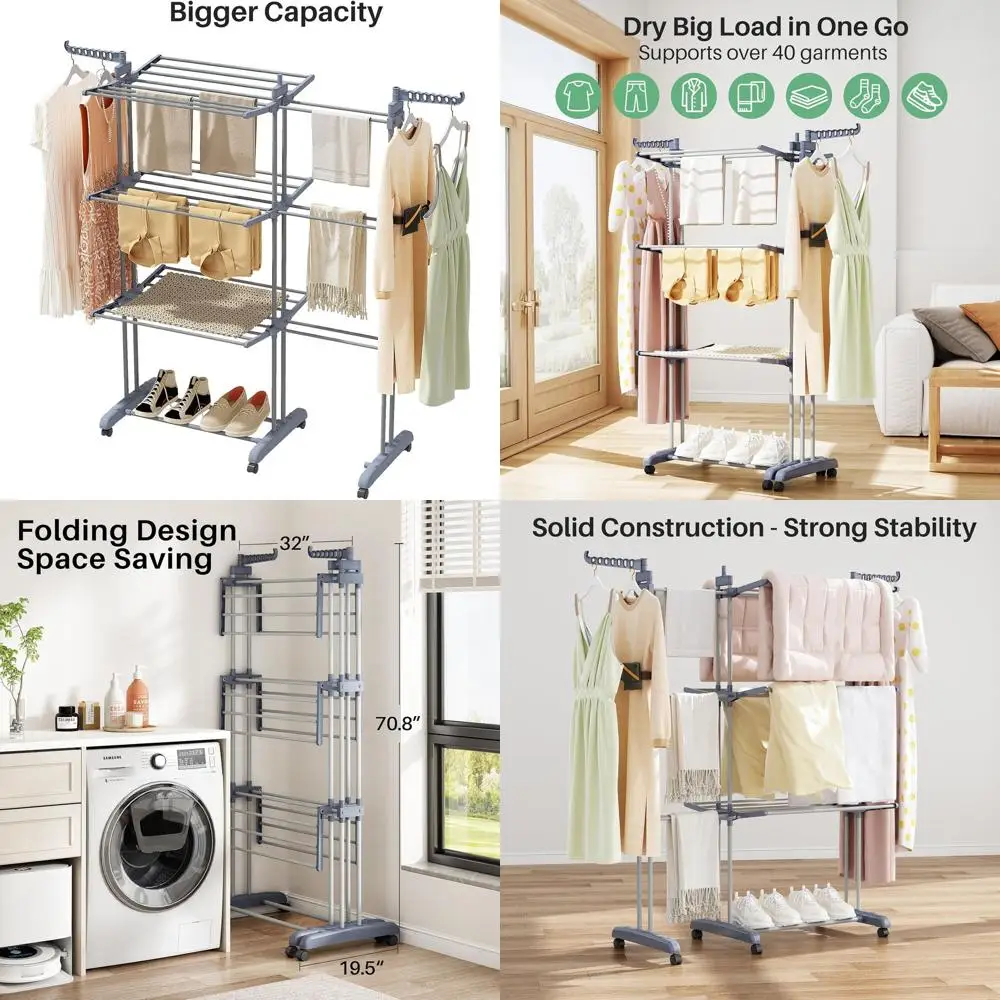 

Регулируемая 4-уровневая сушилка для одежды из нержавеющей стали, ширина 30–59 г., подходит для использования в помещении и на открытом воздухе