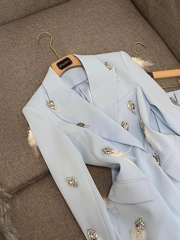Blazer de manga larga con muescas y cuentas para mujer, traje de oficina liso de estilo elegante, pantalones acampanados ligeros de alta calidad, 2