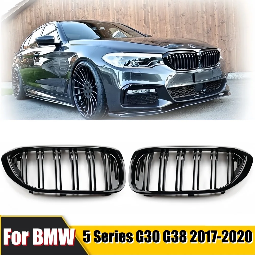 

ABS Double Slats Gloss Black Front Kidney Grille Grill For Bmw 5 Series G30 G38 525I 530I 540I 550I 2017-2020 Car Accessories