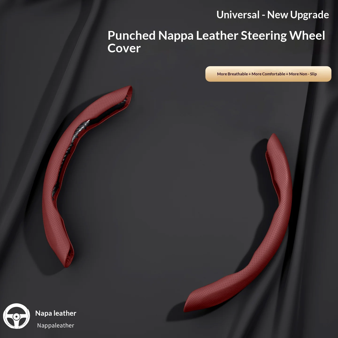 

New Perforated Nappa Leather Steering Wheel Cover Two-piece Set Anti-slip Breathable Comfortable And Durable Five Colors