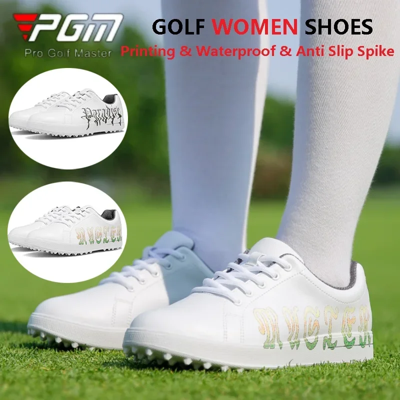 

PGM Women Waterproof Golf Shoes Ladies Breathable Anti Slip Spike Sneakers Women Printing Lace-Up Shoes Leisure Golf Footwear