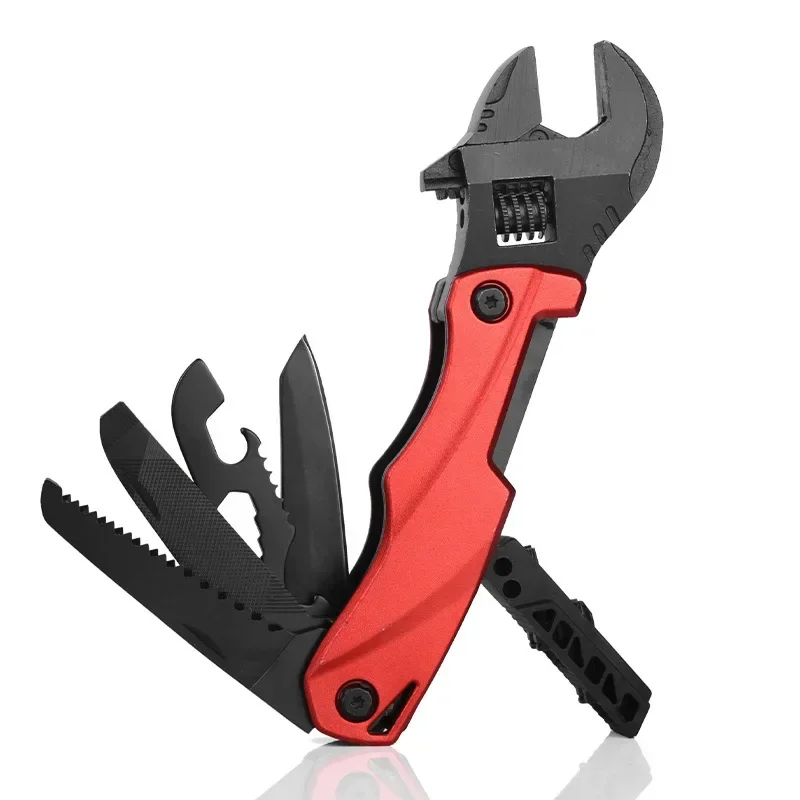 1pc Outdoor Camping Multifunctional Wrench Pliers Multi-purpose Adjustable Wrench Folding Knifes Saw EDC Wrench Tool