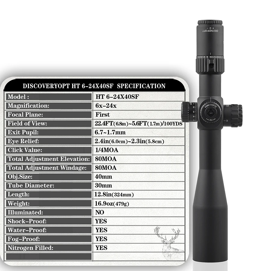 New Discovery HT6-24X40SF FFP Compact Scope First Focal Plane Hunting Optical Scope 30mm Riflescope Mount Glass Etched Reticle