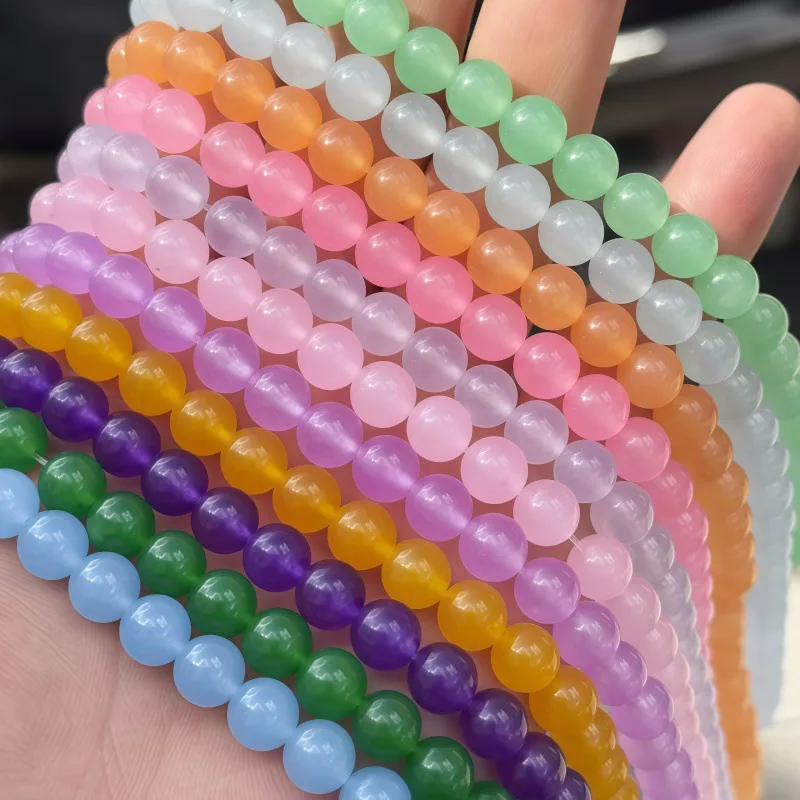 

17 Colors Natural Stone White Yellow Blue Chalcedony Bead Round Loose Spacer Beads For Jewelry Making DIY Bracelet Accessories