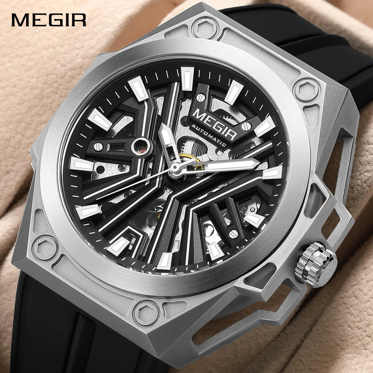 

MEGIR Automatic Movement Watches for Men Luxury Hollow Out Waterproof Sports Wristwatch Mechanical Clock Relogio Masculino 8603