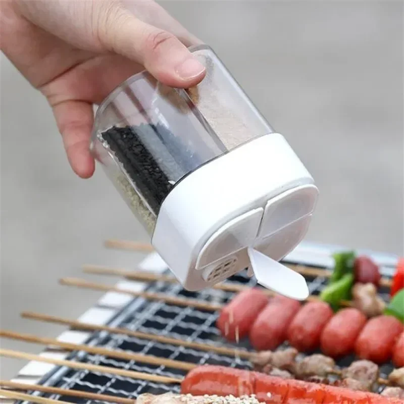 Salt 4 In 1 Camping Seasoning Jar Outdoor Cooking Barbecue with Lid Transparent Spice Dispenser 4 Compartment and Pepper Shaker