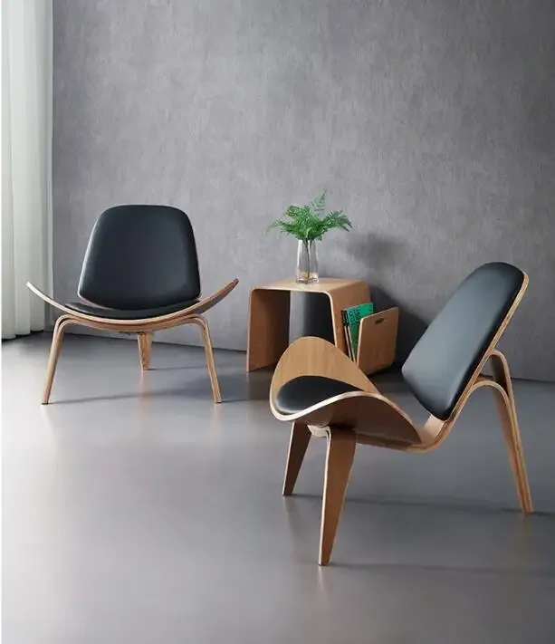 Three-Legged Shell Chair Ash Plywood Fabric Upholstery Living Room Furniture Modern Lounge Shell Chair dining chairs