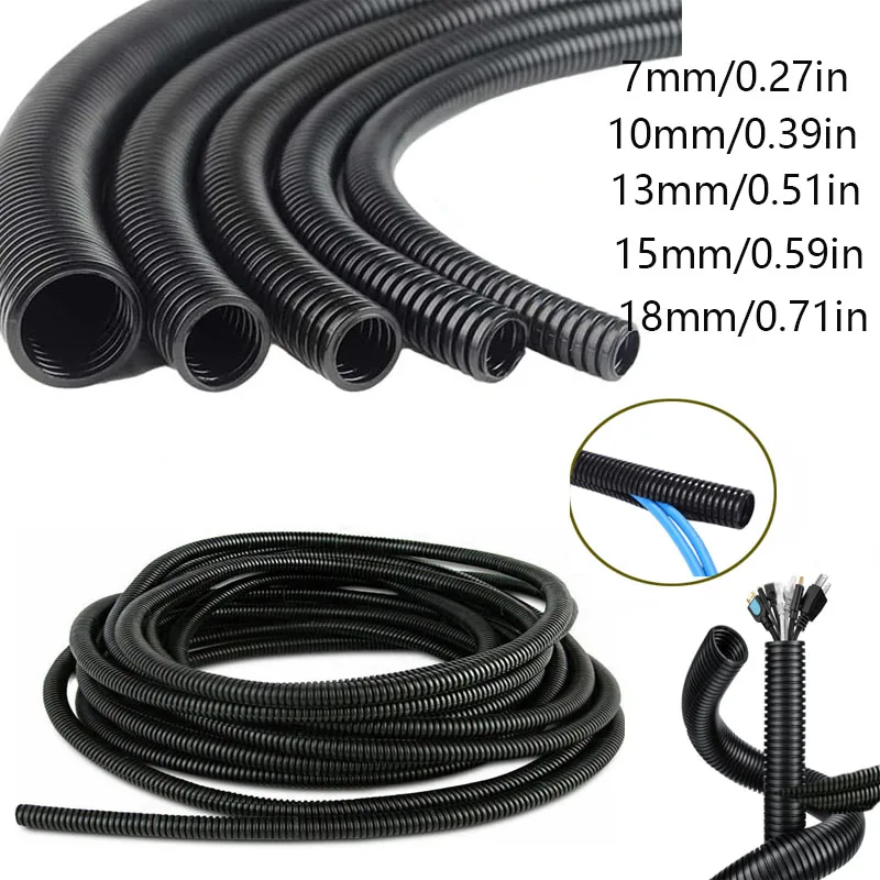 Outer Diameter 7/10/13/15/18/21/25/28mm Length 1/3/6m Split Type Steel Wire Braided Conduit Polyethylene Pipe Black Sleeve