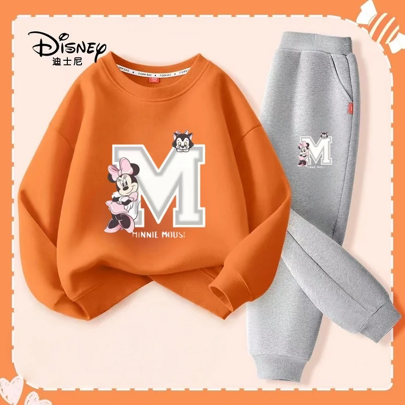 Conjunto de ropa de otoño para bebés y niños, sudadera con estampado de Minnie de Disney, Top y pantalones inferiores, traje de 2 piezas, chándal de algodón