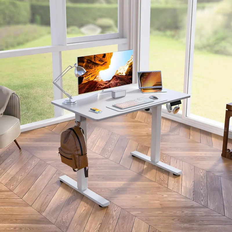 Mesa de pé branca de 40 x 24 polegadas com altura ajustável elétrica - ergonômica para sentar em casa