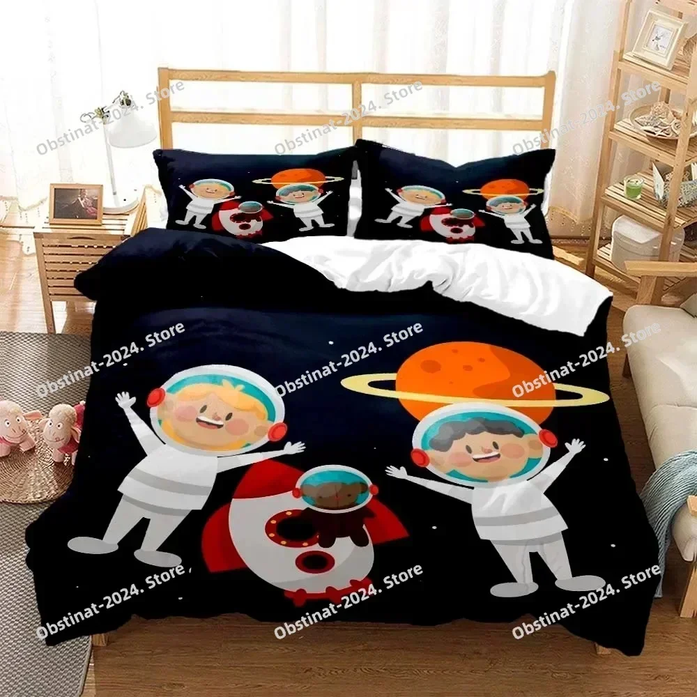 2025 3D Cartoon Astronaut Digital Print Polyester Bedding Set Duvet Cover Sheet Pillowcase Bed Soft Quilt Cover Queen King Size