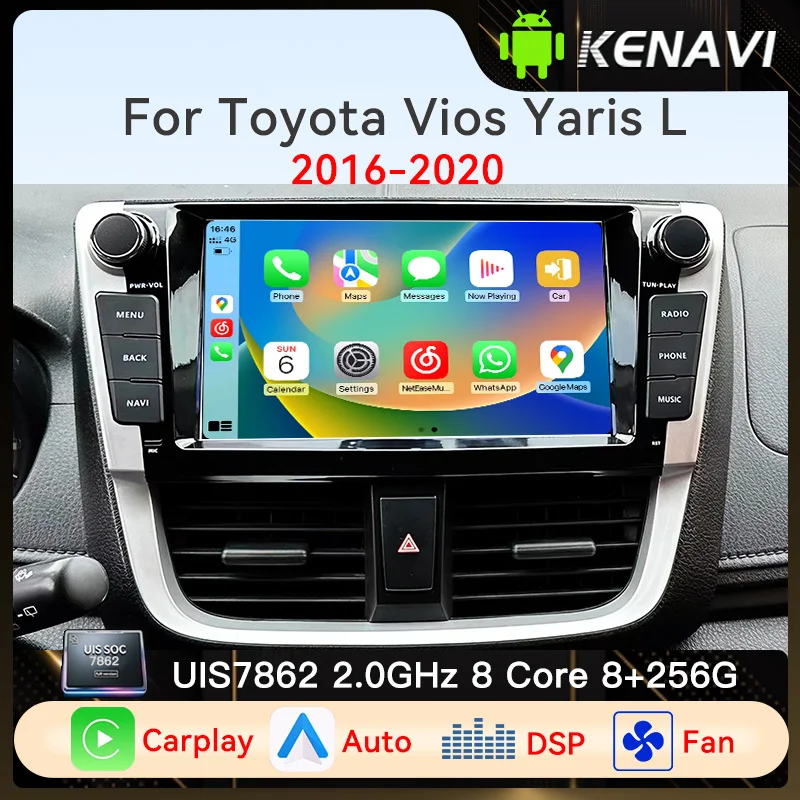 Car Stereo Radio For Toyota Vios Yaris L 2016‑2020 Wireless Carplay Android Auto FM GPS Center Multimedia Player DSP Head Unit