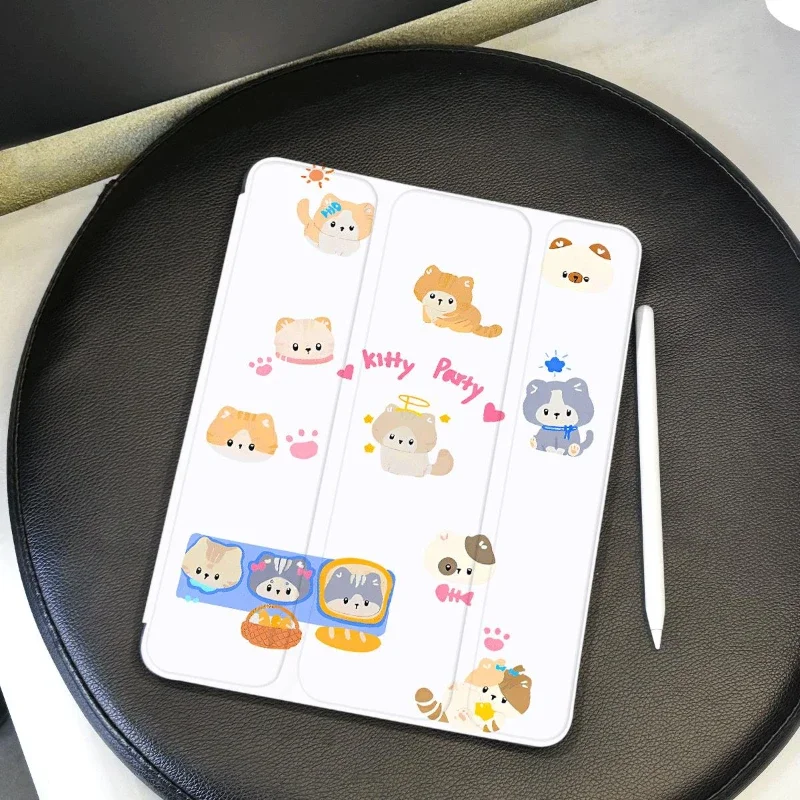 Ipad Mini 6 Smart PU Case for 10.2 9th 8th 7th IPad Air 4 10.9 2020 Air 5 IPad 10th Generation Kitten Party Detachable Cover