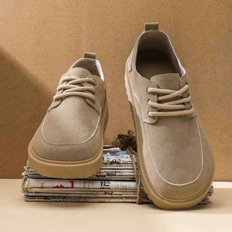 

Men's wide toe barefoot shoes classic retro casual shoes lightweight outdoor sports walking shoes khaki thick soled work shoes