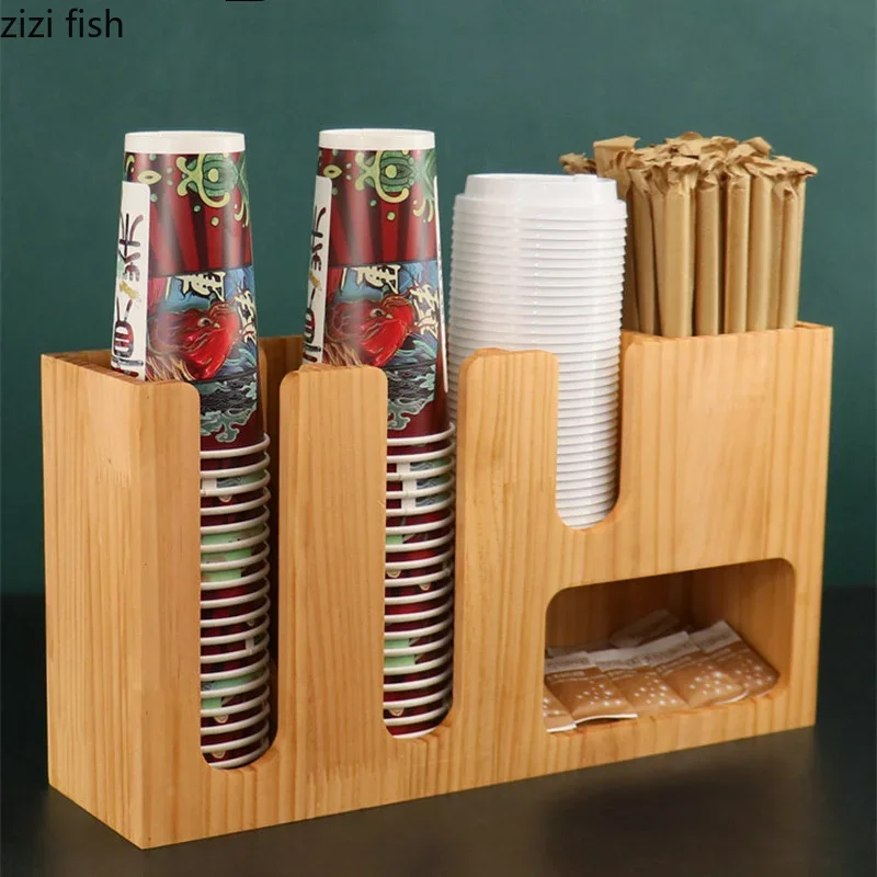 Bamboo Cup Holder Milk Tea Cup Storage Rack Multifunctional Organizer Storage Holder Display Stand Tissue Box Straw Holders