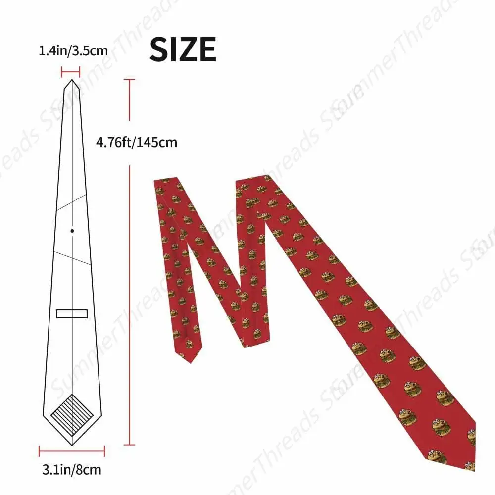 Gravata masculina de hambúrguer, gravata colorida de desenho animado, engraçada, vermelha, festival de férias, gravata engraçada para homens, ocasião formal, gravata de pescoço de casamento