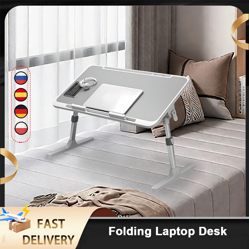 Klappbarer Laptop-Tisch für Bett & Sofa, Verstellbarer Laptop-Betttisch, Tragbarer Schoßtisch zum Lernen, Bett-Aufsatztisch