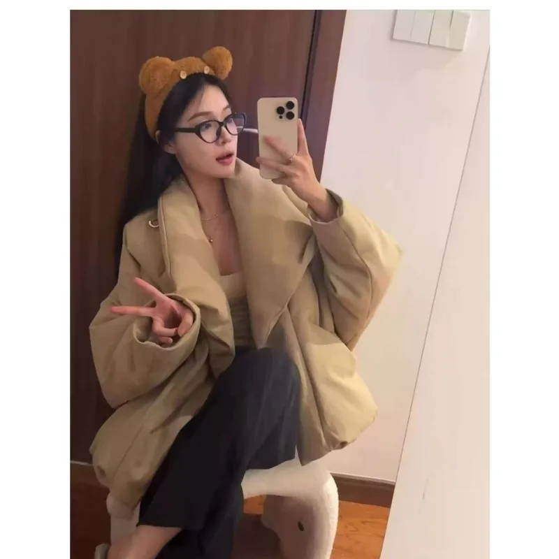 Women Winter New Loose Comfortable Sweet Zipper Pocket Casual Leisure Collar Fashion  Short Oceans Niche Design Sense Little Man