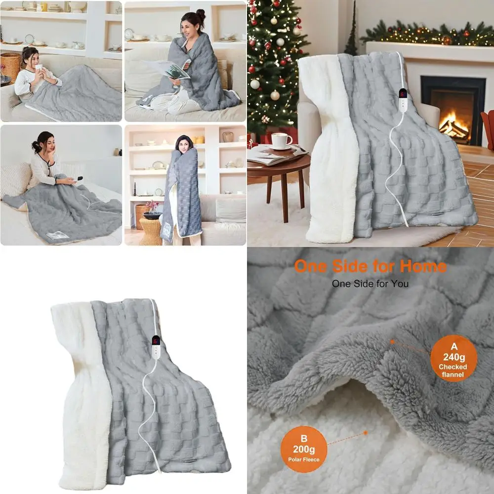 

Одеяло с подогревом, 6 уровней регулировки, автоматическое отключение через 10 часов, плюшевый фланель, 90x100 см, серое