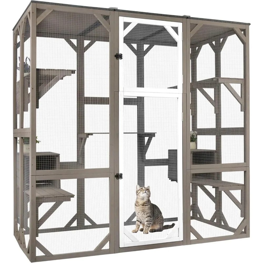 

Cat Enclosure Catio Cats House, Cat Cage Condo Indoor Playpen Kitty House Shelter with Multi Platforms