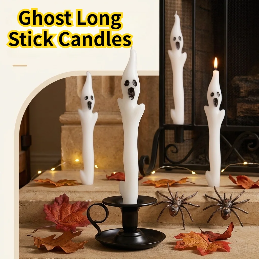 Halloween Ghost Long Stick Candles White Cute Spooky Ghost Candles Halloween Party Indoor Table Decorations