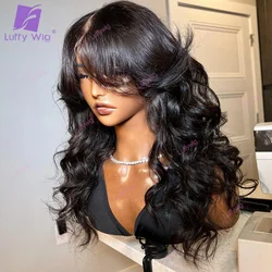 Wavy 13x6 Lace Front Wig Full 200 Density Brazilian Remy Human Hair Wigs With Bangs 360 Frontal Wig Pre Plucked For Black Women