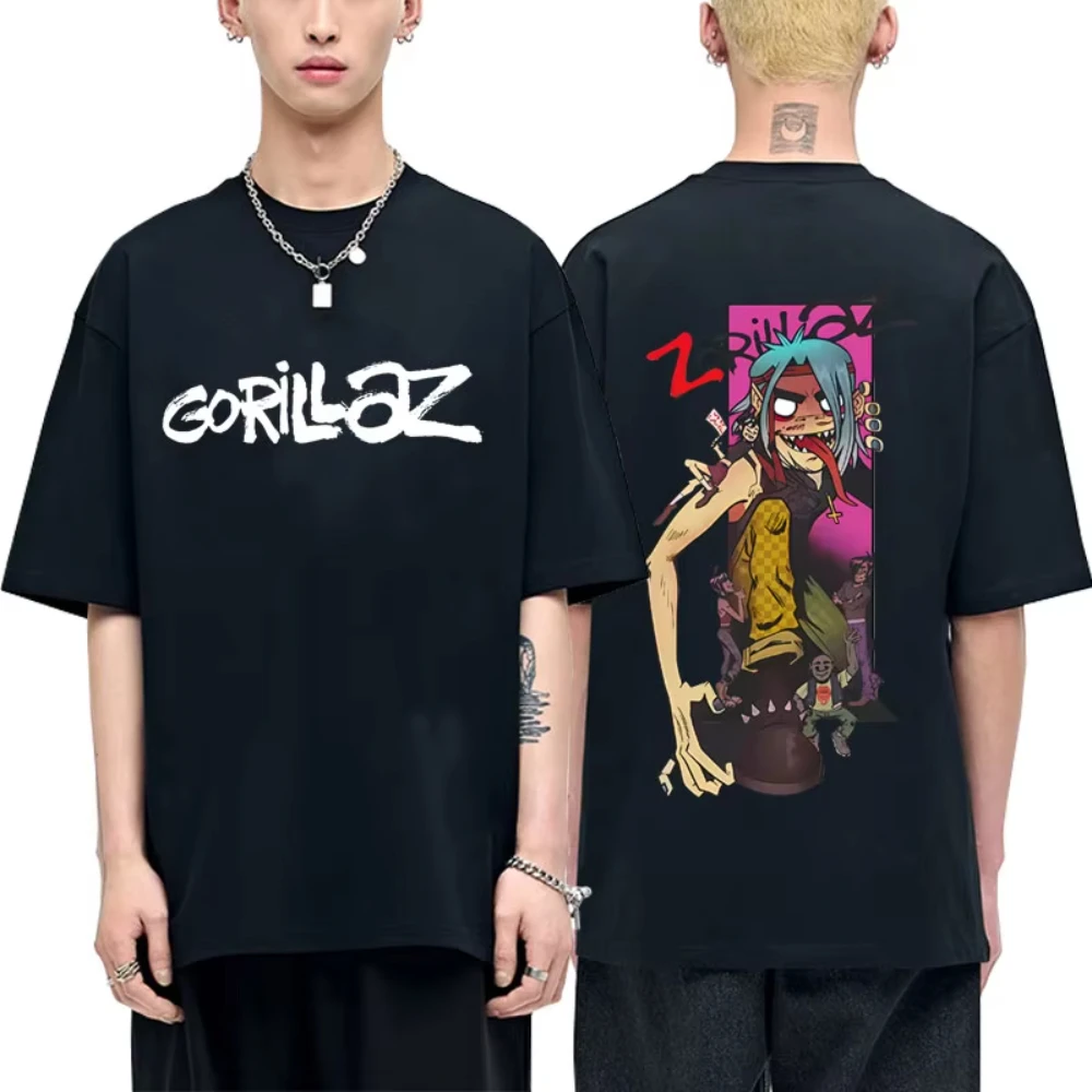 Gorillaz Band T-shirt Men Women's Hip Hop Rock Fashion Oversized Streetwear Female High Quality Soft Cotton Short Sleeve Tshirt