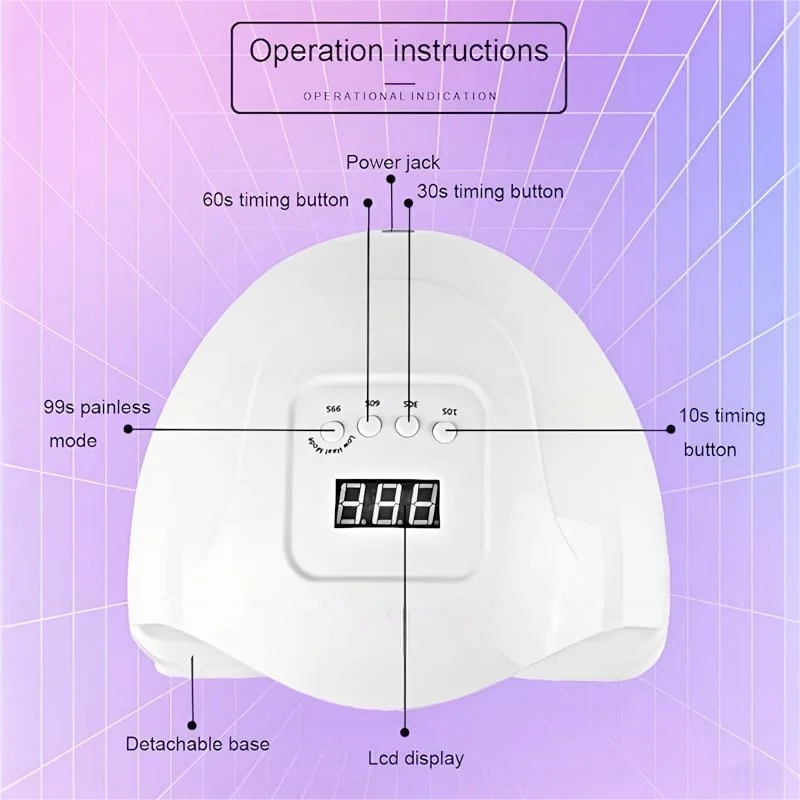 Lampada per unghie professionale da 110 W |   36 perline UV/LED |   Funzione timer + sensore automatico |   Polimerizzazione rapida per tutti gli smalti gel"