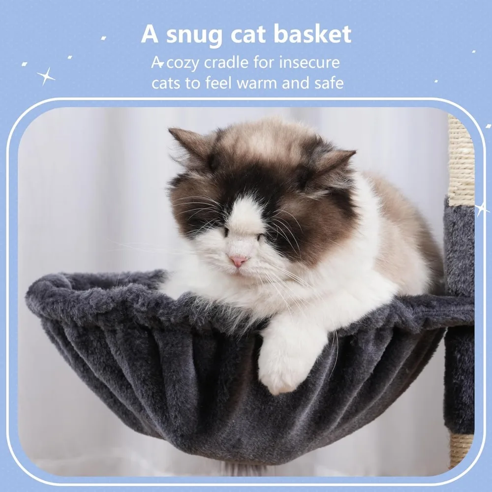 برج شجرة القطط مع أعمدة خدش، شقة مريحة، أرجوحة، وألعاب للقطط الداخلية، 41.3 بوصة، رمادي دخاني #6