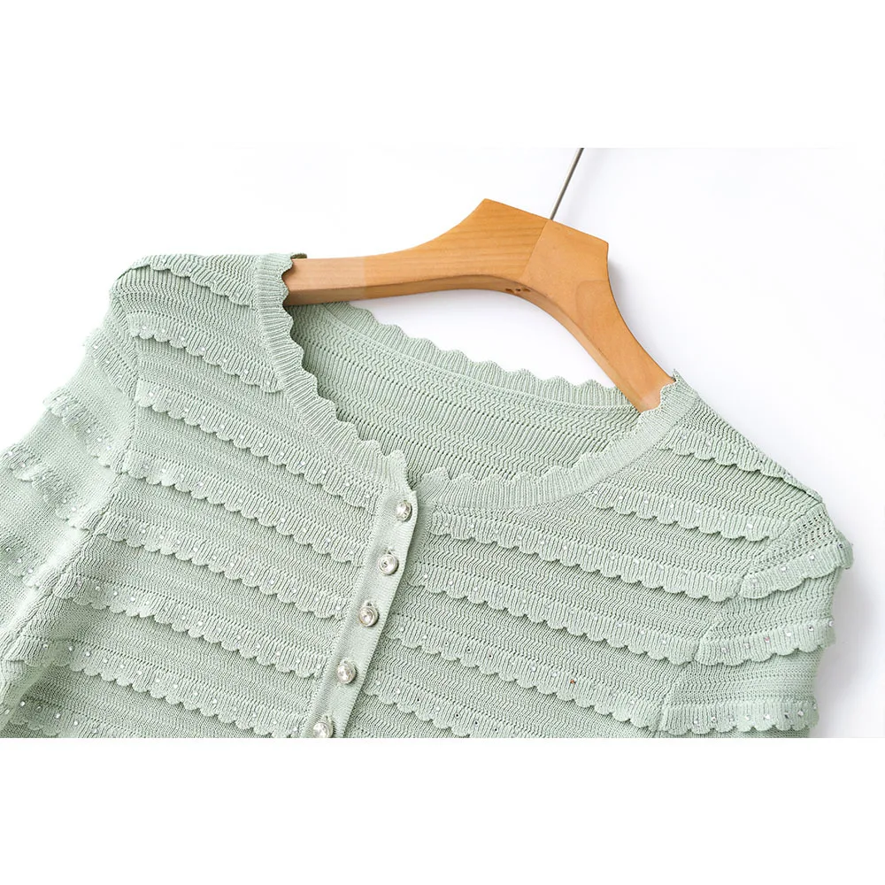 Faionable Knitted Two-Piece Set BLINGBLING Bling Bling Lady's Gown Heavy Embroidery Glittering Long Sve Suit for Women