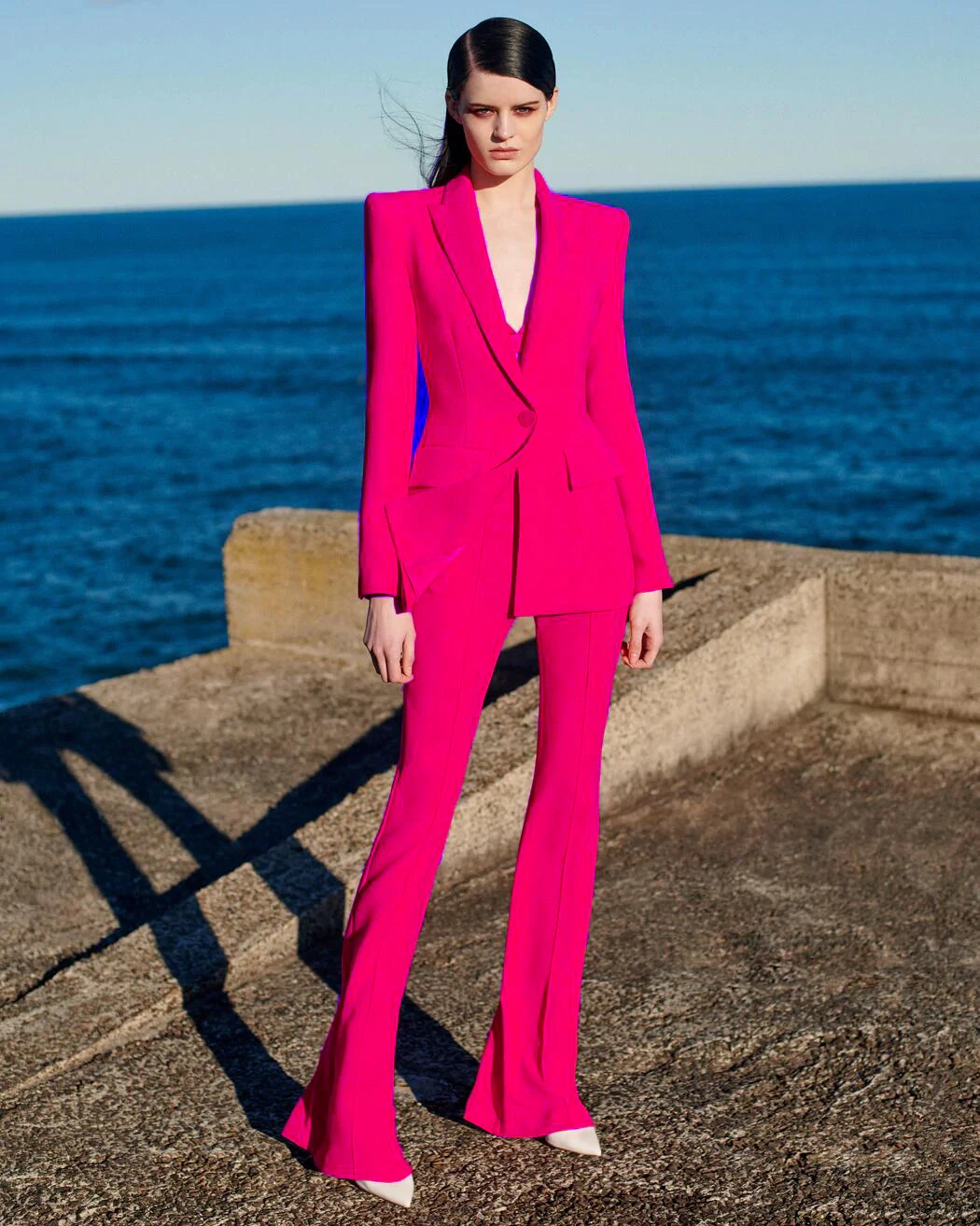 HIGH QUALITY Newest 2024 Designer Runway Suit Set Women's Career Fashion Single Button Slim Fitting Blazer Flare Pants Suit