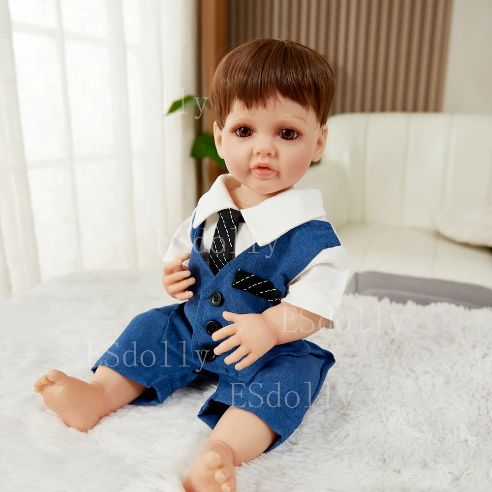 

55cm 22inch Full Vinyl Body Boy Reborn Doll Lifelike 3D bebe reborn reallista de silicone Toy Gift for Children Girls