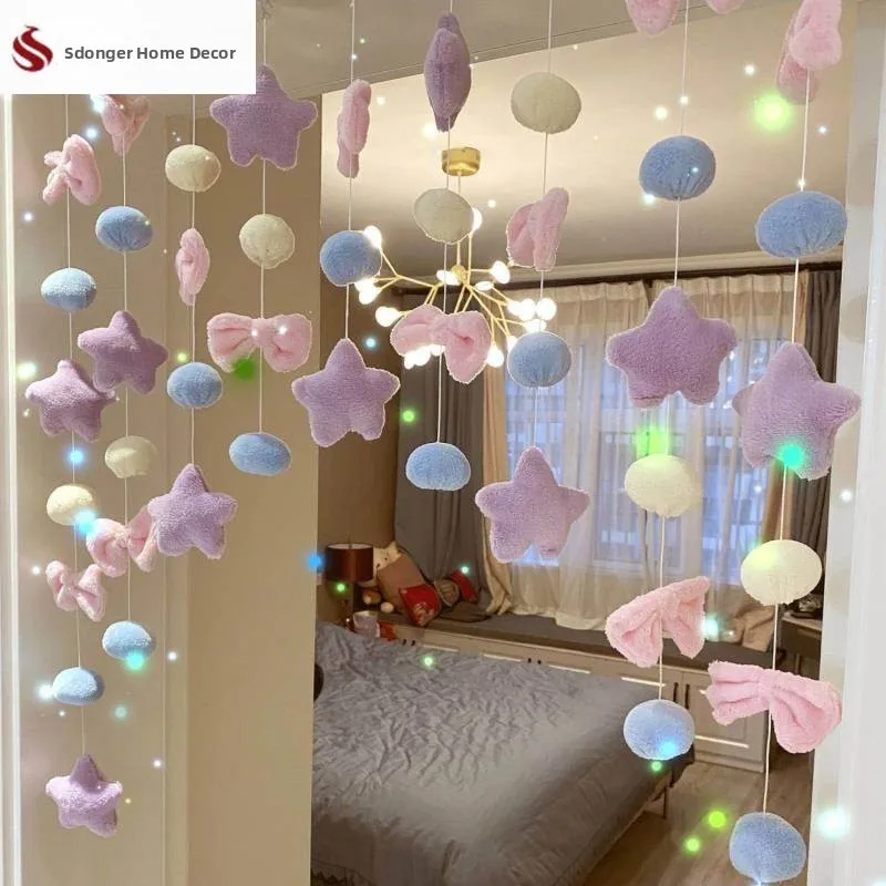 Bedroom Door Curtain Hanging Decorations Children's Room Door Girl's Heart Star Hanging Curtain Decor High Aesthetic No Drilling