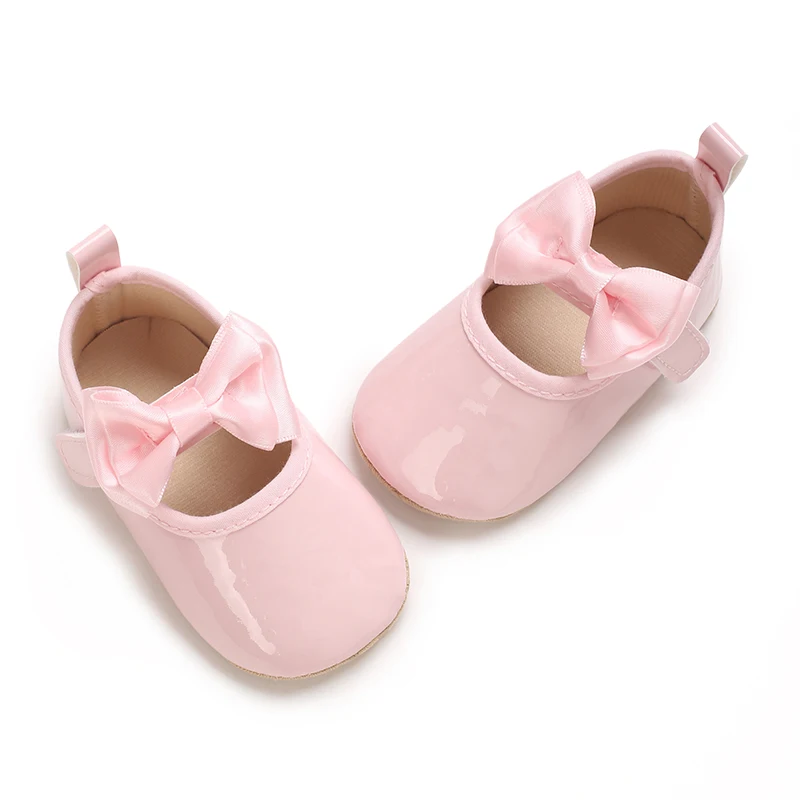 New 0-18M Newborn Baby Shoes PU Anti slip Bow Classic Princess Dress Shoes Preschool Walking Children\'s Walking Shoes