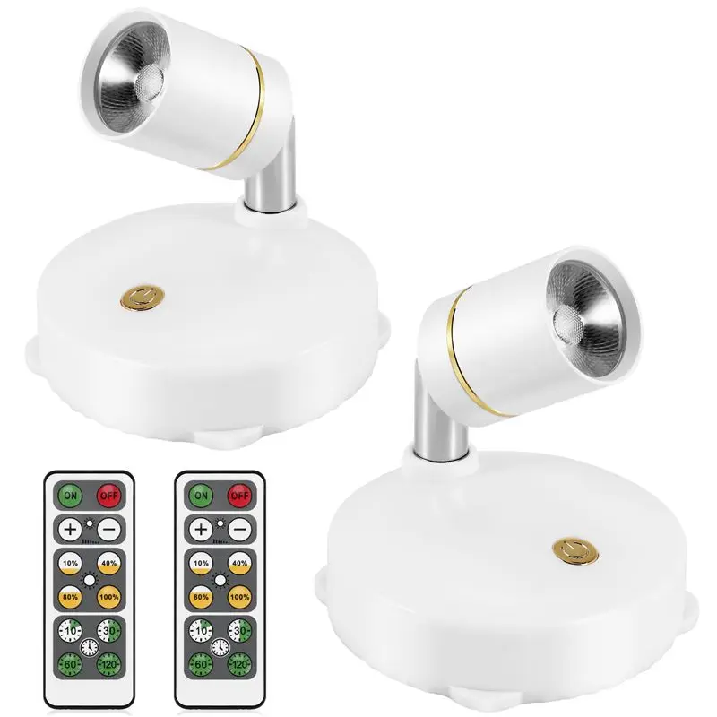 a20q-ワイヤレススポットライト電池式アクセントライト屋内調光可能なledスポットライトどこでも回転可能なウォールライト-2パック