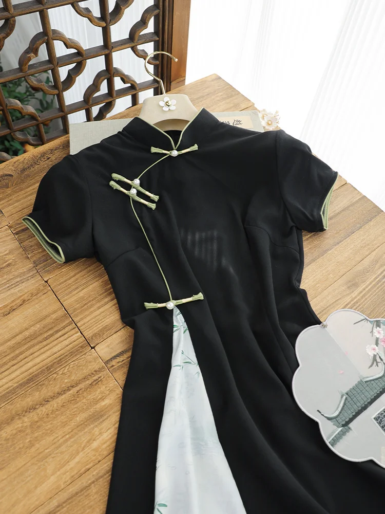 

Шелковое шифоновое платье-ципао в традиционном китайском стиле, свободного кроя, для повседневной носки, весна 2026, новинка, без разрезов