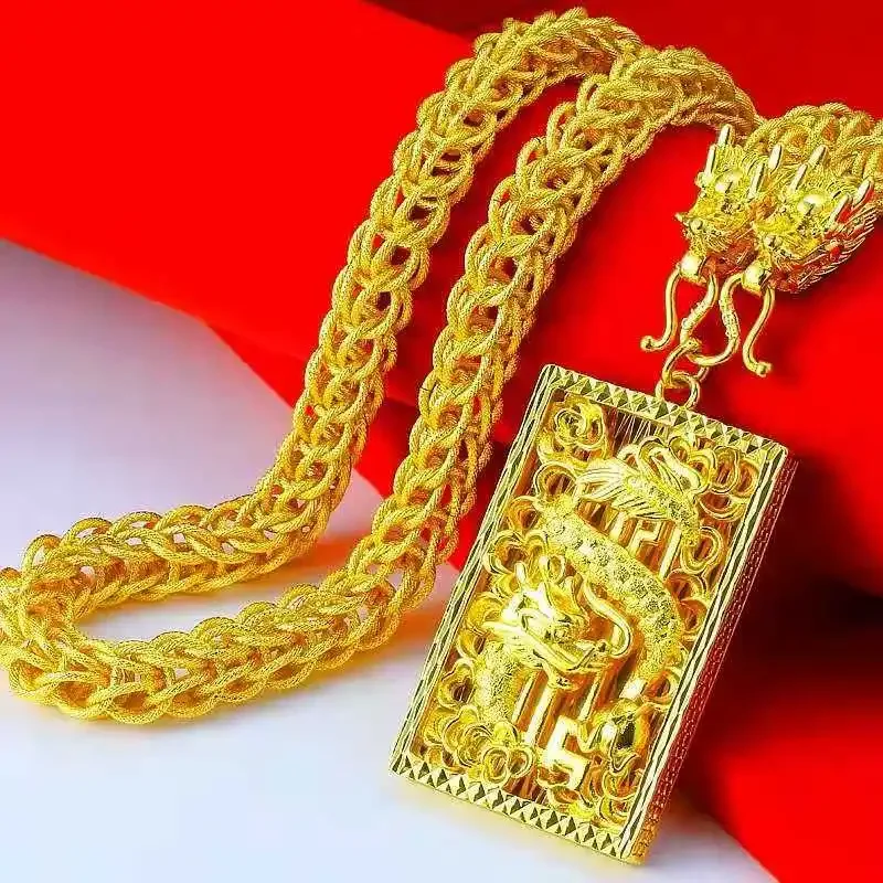 หรูหรา 18 พันทองสีมังกรสแควร์สร้อยคอจี้สําหรับผู้ชายพ่อ Bro เครื่องประดับ Fine ของขวัญผู้ชายสร้อยคออุปกรณ์เสริม