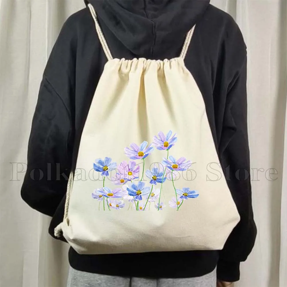 Bird of Paradise Flowers Yellow Cosmos Lily Peach Coneflower African Violet Lavender Drawstring Bag Soccer Backpack Gym Sackpack