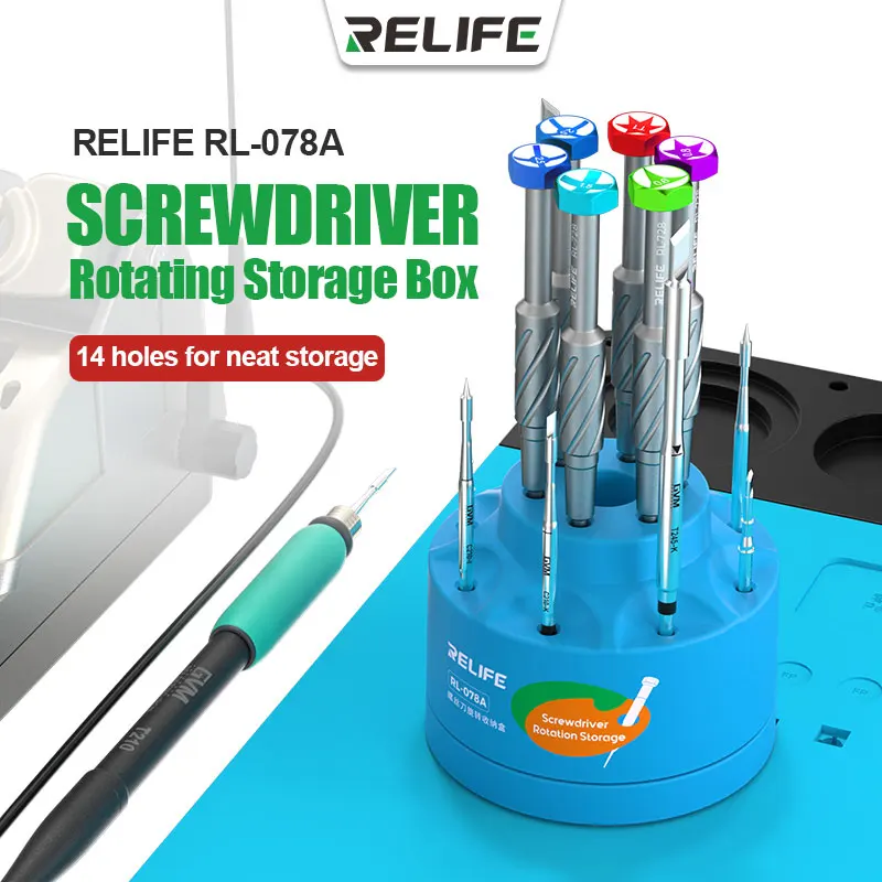 RELIFE RL-078A Rotary Screwdriver Storage Box with RL-728A RL-728B Mobile Phone Motherboard Disassembly Repair Bolt Driver Set