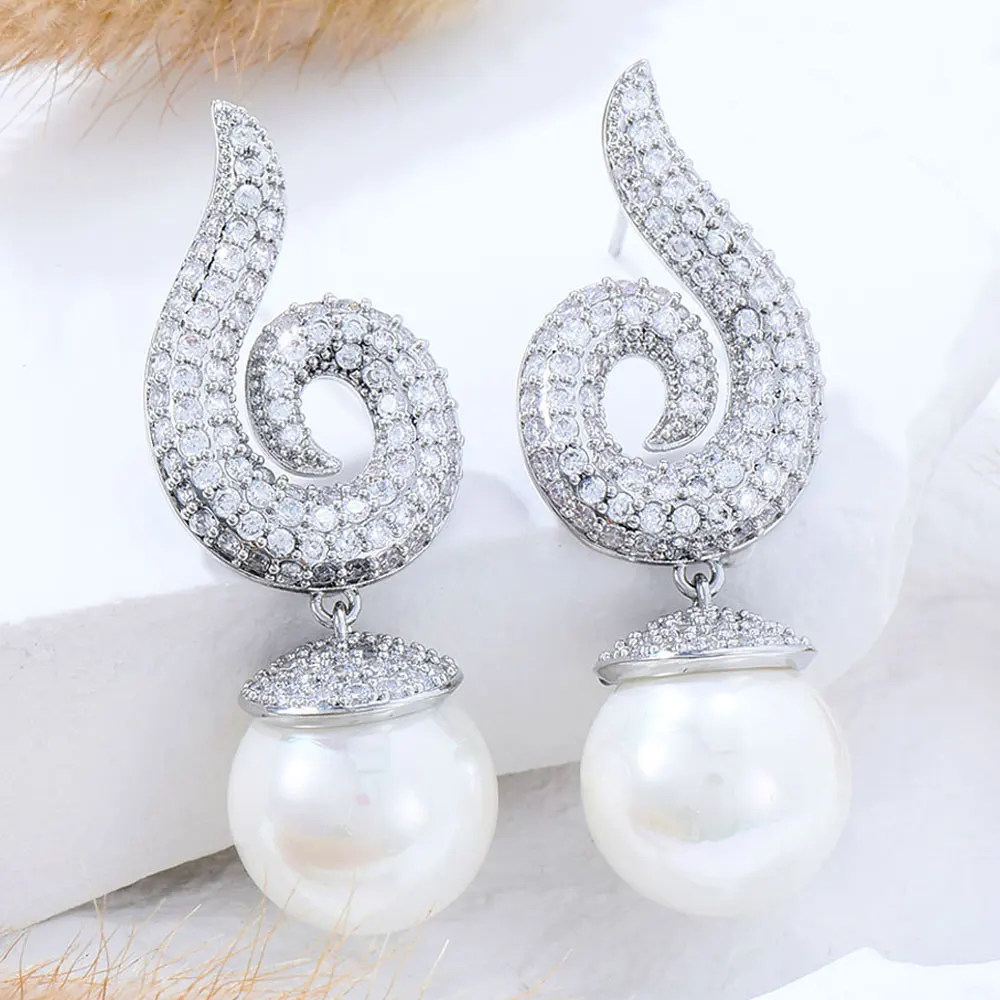 

GODKI New Pearl Snail Circle Earrings For Women Wedding Zircon Waterdrop Dubai Bridal Earrings Costume Jewelry Summer Party