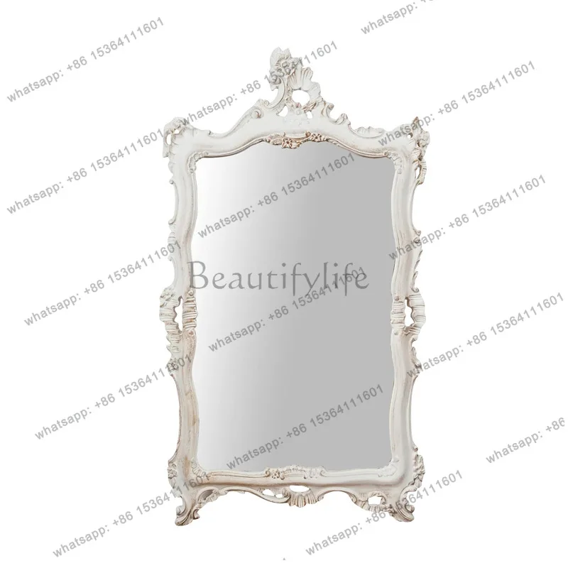 European retro white carved floor-to-ceiling full-body mirror court-style art decorative mirror