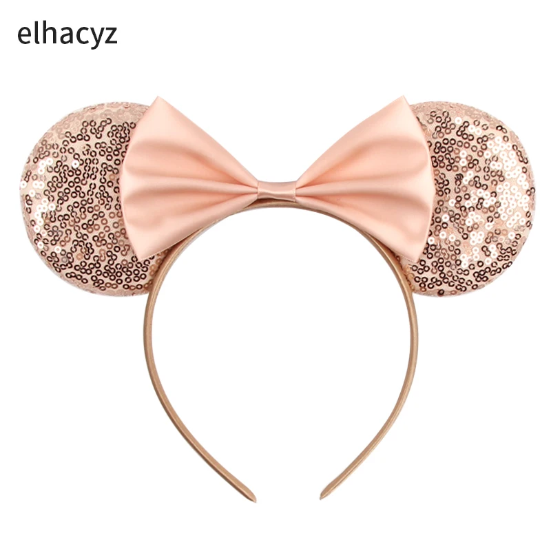 Nueva diadema con orejas de ratón y lentejuelas color champán para mujeres y niñas, diadema de moda de verano, lazo clásico, accesorios para el cabello para mujeres y adultos