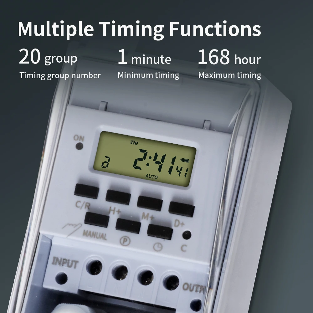 مفتاح مؤقت TNCE 30A، وحدة تحكم في الوقت 220 فولت مقاومة للماء، يتم ضبطها إلى ثوانٍ، 32 مجموعة من الموقت تشغيل وإيقاف، للضوء، مضخة مياه