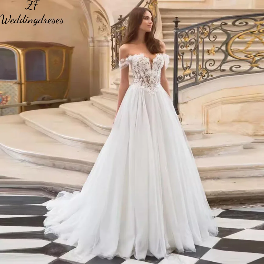 Customized Modern A Line Wedding Dresses Customized Sweetheart Off Shoulder Bride Marriage Gowns Women Illusion Illusion Back Br