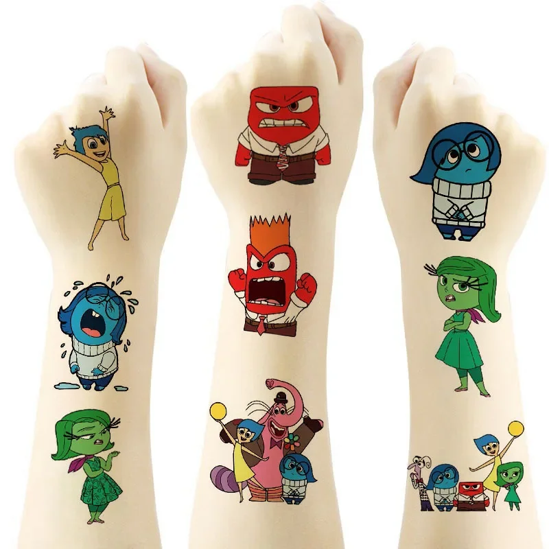 Pegatinas de tatuaje de dibujos animados de Disney para niños, calcomanías impermeables para decoración de fiesta de cumpleaños, juguetes de regalo, 20 piezas, Inside Out 2