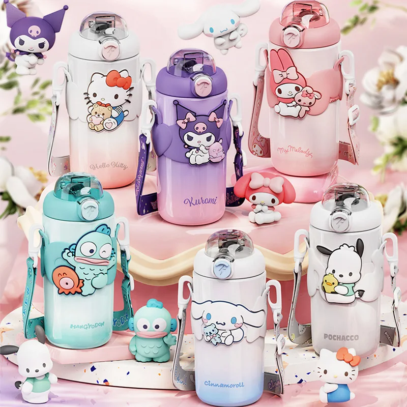 500Ml Kawaii Hello Kitty MINISO Melody Kuromi Cinnamoroll tazza per cannuccia isolata tazza per acqua per bambini in acciaio inossidabile 316