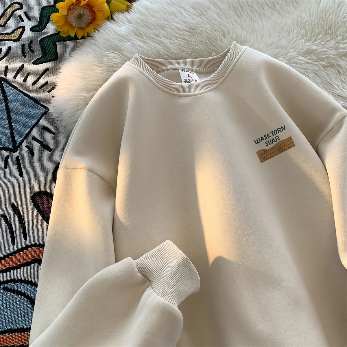 

Бренд Outlets Простой круглый свободный свитшот Trendy ex Autumn Универсальная бирка Casual American Sle Long Sve