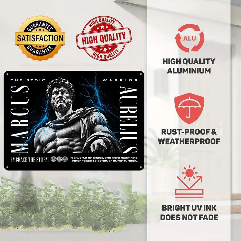 Stoic Embrace The Storm 3D Printed Texture Poster Personalized Wall Art Retro Metal Tin Signs for Modern Home Decoration Room