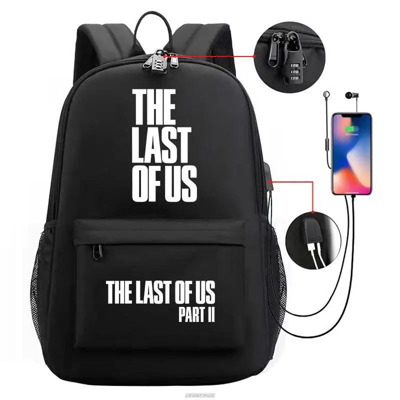 New the last of us Backpack USB Charge Children Teens School Bags An-ti Lost Black Boys Girls Laptop Mochilas